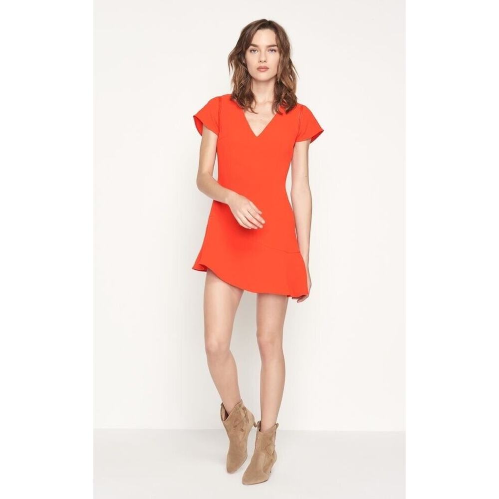 ba&sh Size 2 Phoebe Asymmetrical Mini Dress V Neck Orange